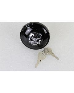 V-Twin 38-0667 Black Keyed Gas Cap Vented Skull w/ Key Lock Harley FX XL 96-Up
