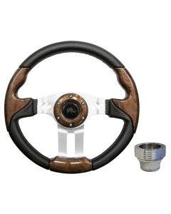 RHOX ACC-SW129 Woodgrain / Brushed Aluminum 13" Aviator 5 Steering Wheel EZGO