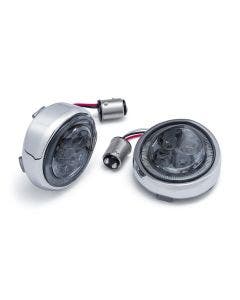 Ciro FANG® Chrome w/ Smoke Lens Rear Signal Light Inserts With Bezel Dual Circuit