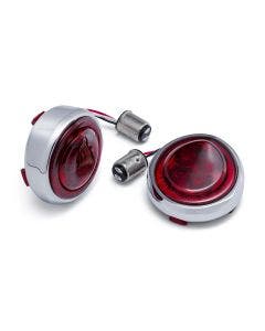 Ciro FANG® Chrome w/ Red Lens Rear Signal Light Inserts With Bezel Dual Circuit
