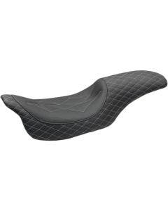 Mustang 74111GM Blk/Grey Diamond Stitch Revere Journey 2-Up Seat H-D FLH/T 08-Up