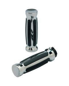 Pro-One Chrome w/ Straight Rubber Hand Grips for Harley Cable Throttle 84-17
