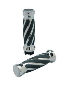 Pro-One Chrome w/ Twisted Rubber Hand Grips for Harley Cable Throttle 84-17