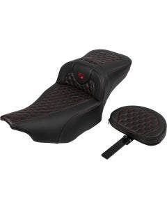 Saddlemen Honeycomb W/Red Stitch EXT RoadSofa Seat W/Backrest Harley 23-25 FLHX/FLTRX