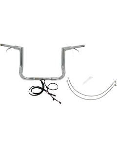 FBI Chrome 12" Flat Top Plug n Play EZ 1-1/2" Handlebar Kit Harley 16-20 FLH/T