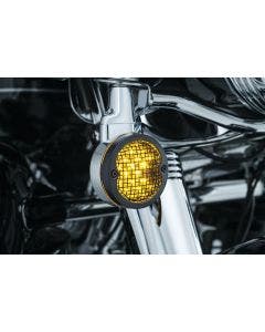 Kuryakyn Black Mesh Flat 3-1/4" Turn Signal Bezels Covers Harley Pancake Style