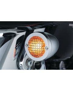 Kuryakyn Chrome Mesh Bullet Turn Signal Bezels Amber Lens for Harley