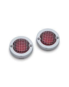 Kuryakyn Chrome Mesh Bullet Turn Signal Bezels Red Lens for Harley