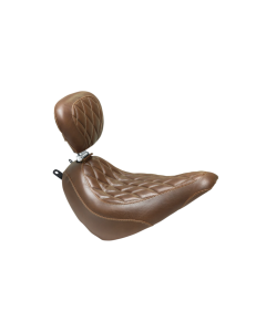 Mustang Wide Tripper Solo Brown Diamond Stitch Harley Seat W/Backrest 18-23 FLDE/FLHC/FLHCS