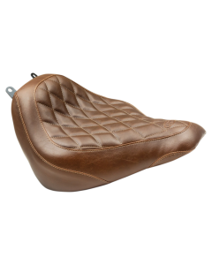 Mustang Wide Tripper Solo Brown Diamond Stitch Harley Seat 18-23 FLDE/FLHC/FLHCS