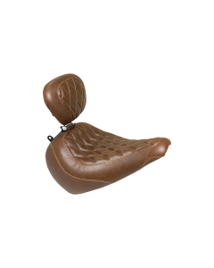 Mustang Wide Tripper Solo Brown Diamond Stitch Harley Seat W/Backrest 18-23 FLFB/FLFBS