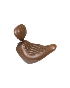 Mustang Wide Tripper Solo Brown Diamond Stitch Harley Seat W/Backrest 18-23 FLSB/FXLR/FXLRS