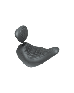 Mustang Wide Tripper Solo Black Diamond Stitch Harley Seat W/Backrest 18-23 FLSB/FXLR/FXLRS
