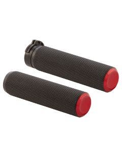 Arlen Ness 07-336 Red Fusion Knurled 1" Handlebar Grips Harley Cable Throtle 86-Up