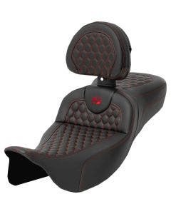 Saddlemen Honeycomb W/Red Stitch Ext RoadSofa Seat W/Backrest Harley 08-23