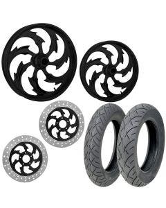 RC Assault Black 21/18 Front Rear Wheel Package Set Tires Rotors Harley Touring