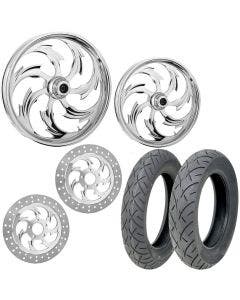 RC Assault Chrome 21/18 Front Rear Wheel Package Set Tires Rotors Harley Touring