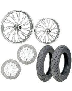 RC Axxis Chrome 21/18 Front Rear Wheel Package Set Tires Rotors Harley Touring