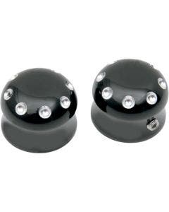 Covingtons Customs Black Dimpled Front Axle Caps Harley 07-17 Softail FLH FXDWG