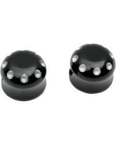 Covingtons Customs Black Dimpled Front Axle Caps Harley Softail FLH FXDWG XL