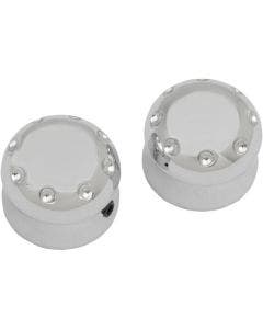 Covingtons Customs Chrome Dimpled Front Axle Caps Harley Softail FLH FXDWG XL