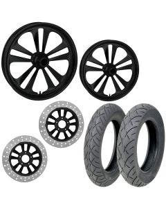 RC Crank Black 21/18 Front Rear Wheel Package Set Tires Rotors Harley Touring