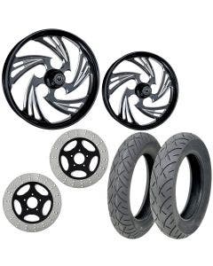 RC Crisis Eclipse 21/18 Front Rear Wheel Package Set Tires Rotors Harley Touring