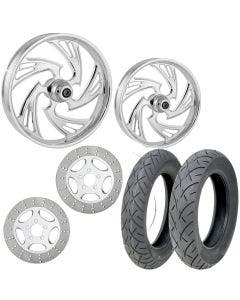 RC Crisis Chrome 21/18 Front Rear Wheel Package Set Tires Rotors Harley Touring
