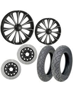 RC Cynical Eclipse 21/18 Front Rear Wheel Package Set Tires Rotors Harley FLH/T