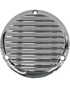Joker Machine Chrome Finned 3 Hole Derby Cover for Harley Big Twin 70-98