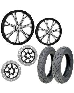 RC Epic Eclipse 21/18 Front Rear Wheel Package Set Tires Rotors Harley FLH/T
