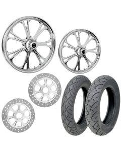 RC Epic Chrome 21/18 Front Rear Wheel Package Set Tires Rotors Harley FLH/T