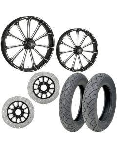 RC Exile Eclipse 21/18 Front Rear Wheel Package Set Tires Rotors Harley FLH/T