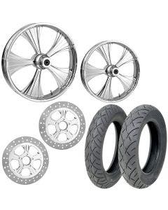 RC Helo Chrome 21/18 Front Rear Wheel Package Set Tires Rotors Harley FLH/T