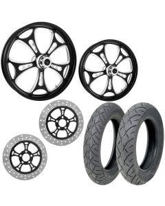RC Holeshot Eclipse 21/18 Front Rear Wheel Package Set Tires Rotors Harley FLH/T