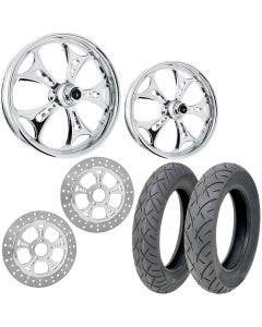 RC Holeshot Chrome 21/18 Front Rear Wheel Package Set Tires Rotors Harley FLH/T