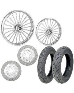 RC Illusion Chrome 21/18 Front Rear Wheel Package Set Tires Rotors Harley FLH/T