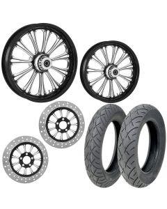 RC Imperial Eclipse 21/18 Front Rear Wheel Package Set Tires Rotors Harley FLH/T