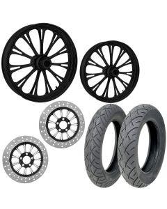 RC Imperial Black 21/18 Front Rear Wheel Package Set Tires Rotors Harley FLH/T