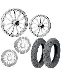 RC Imperial Chrome 21/18 Front Rear Wheel Package Set Tires Rotors Harley FLH/T