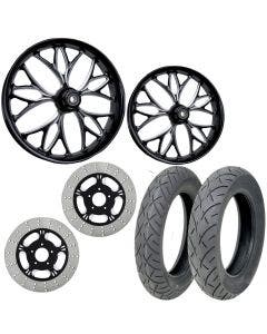 RC Kore Eclipse 21/18 Front Rear Wheel Package Set Tires Rotors Harley Touring