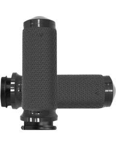 Avon Grips Black Anodized Large Round Memory Foam Grips for Harley TBW 08-23