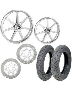 RC Mission Chrome 21/18 Front Rear Wheel Package Set Tires Rotors Harley FLHT