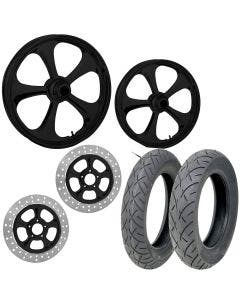 RC Nitro Black 21/18 Front Rear Wheel Package Set Tires Rotors Harley FLH/T