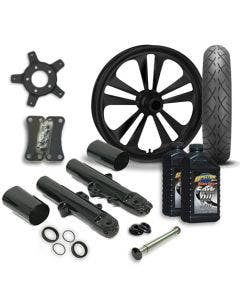 RC 21 Crank Wheel Tire & Complete Black Front End Package Harley 14-19 FLH