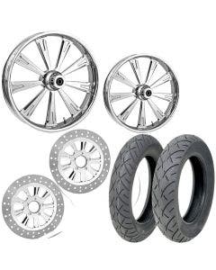 RC Raider Chrome 21/18 Front Rear Wheel Package Set Tires Rotors Harley FLH/T