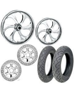 RC Recoil Chrome 21/18 Front Rear Wheel Package Set Tires Rotors Harley FLH/T