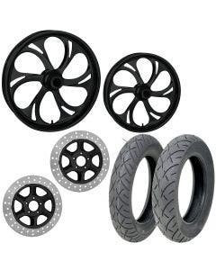 RC Recoil Black 21/18 Front Rear Wheel Package Set Tires Rotors Harley FLH/T