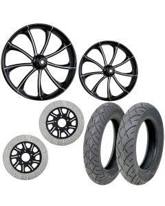 RC Revolt Eclipse 21/18 Front Rear Wheel Package Set Tires Rotors Harley FLH/T