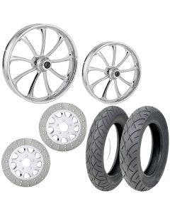 RC Revolt Chrome 21/18 Front Rear Wheel Package Set Tires Rotors Harley FLH/T